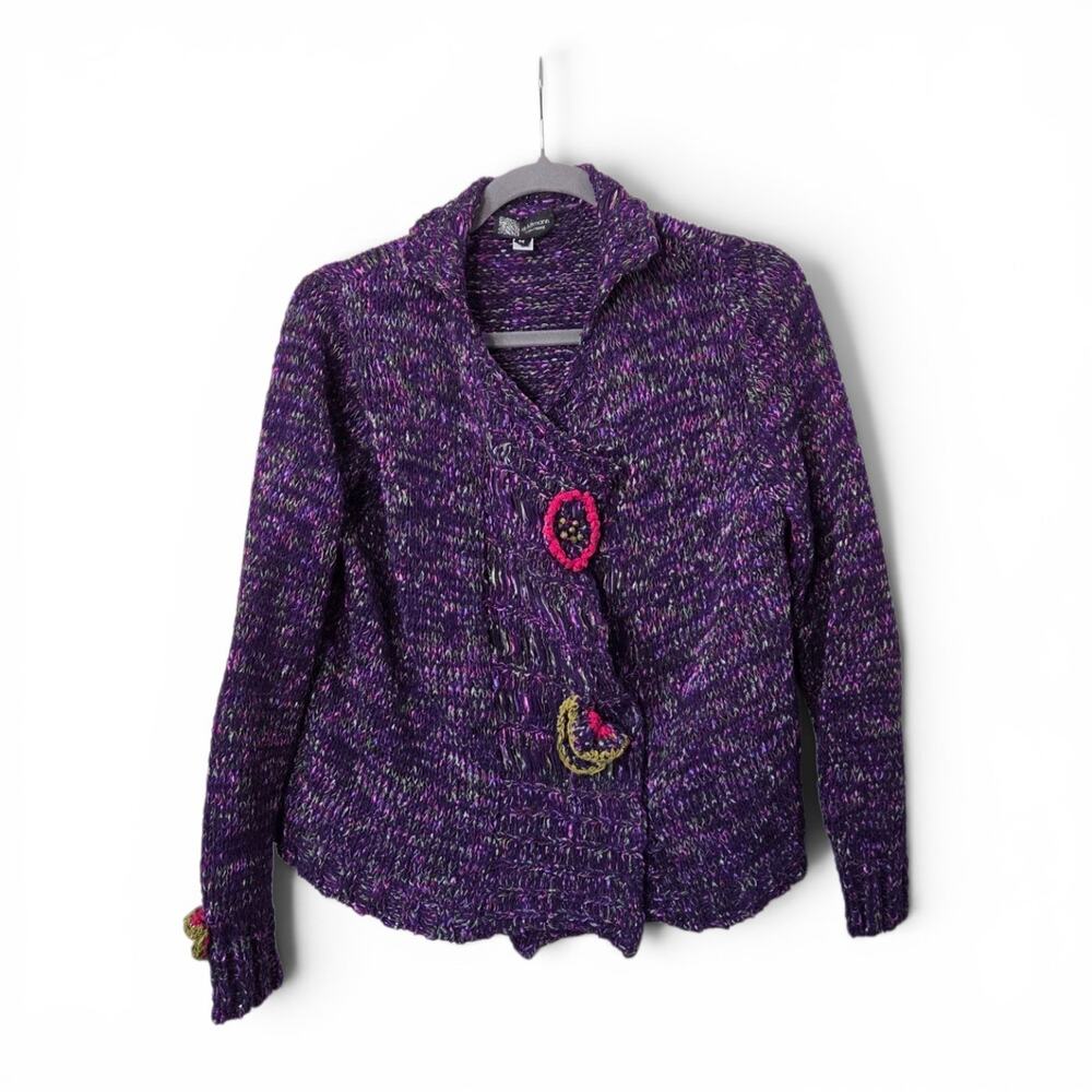 Jill Altmann Handwoven Art-to-Wear Purple Embellished Cardigan Sweater, Medium